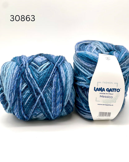 Lana Gatto MESSICO wool acrylic Aran yarn made in Italy with printed color transitions for sweaters cardigans scarves hats and cozy winter knitwear
