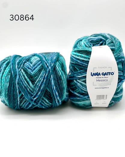 Lana Gatto MESSICO wool acrylic Aran yarn made in Italy with printed color transitions for sweaters cardigans scarves hats and cozy winter knitwear