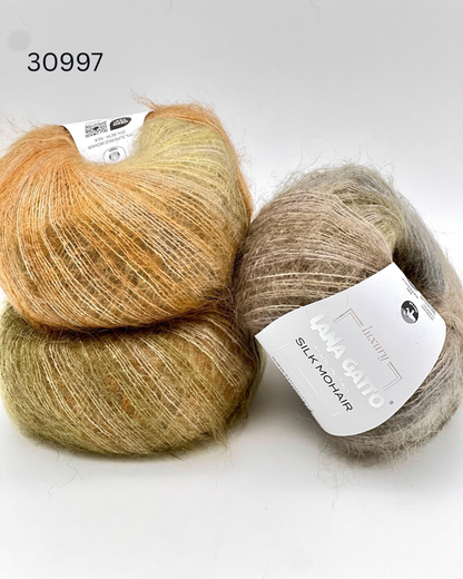 Lana Gatto Silk Mohair 75 percent SuperKid Mohair 25 percent Silk gradient lace weight yarn from iDOKNiT