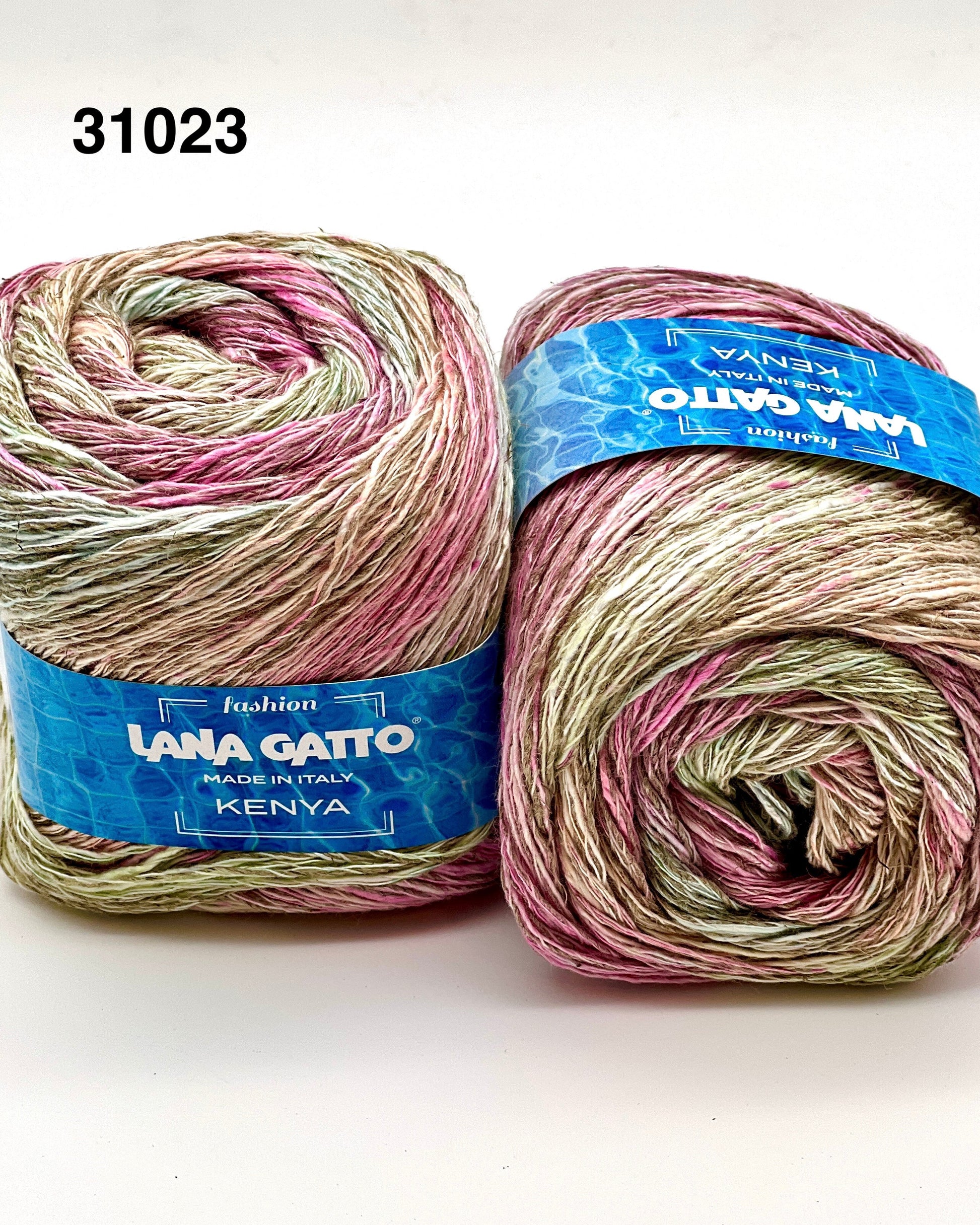 Two skeins of yarn with 'Lana Gatto' labels on a white background