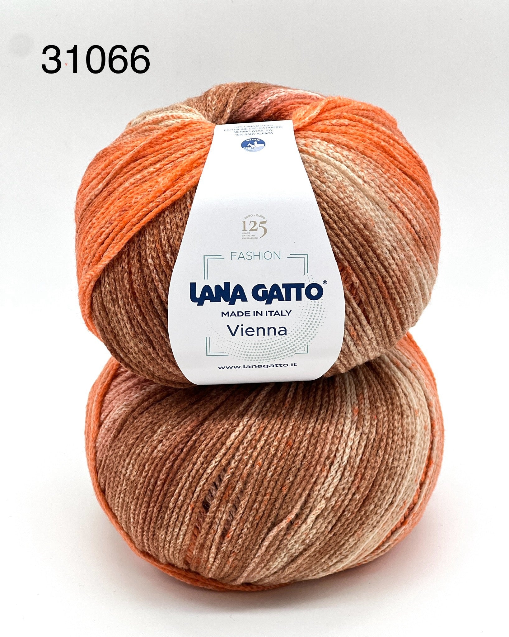 Lana Gatto VIENNA yarn ball in multicolor tones – 125th anniversary label front