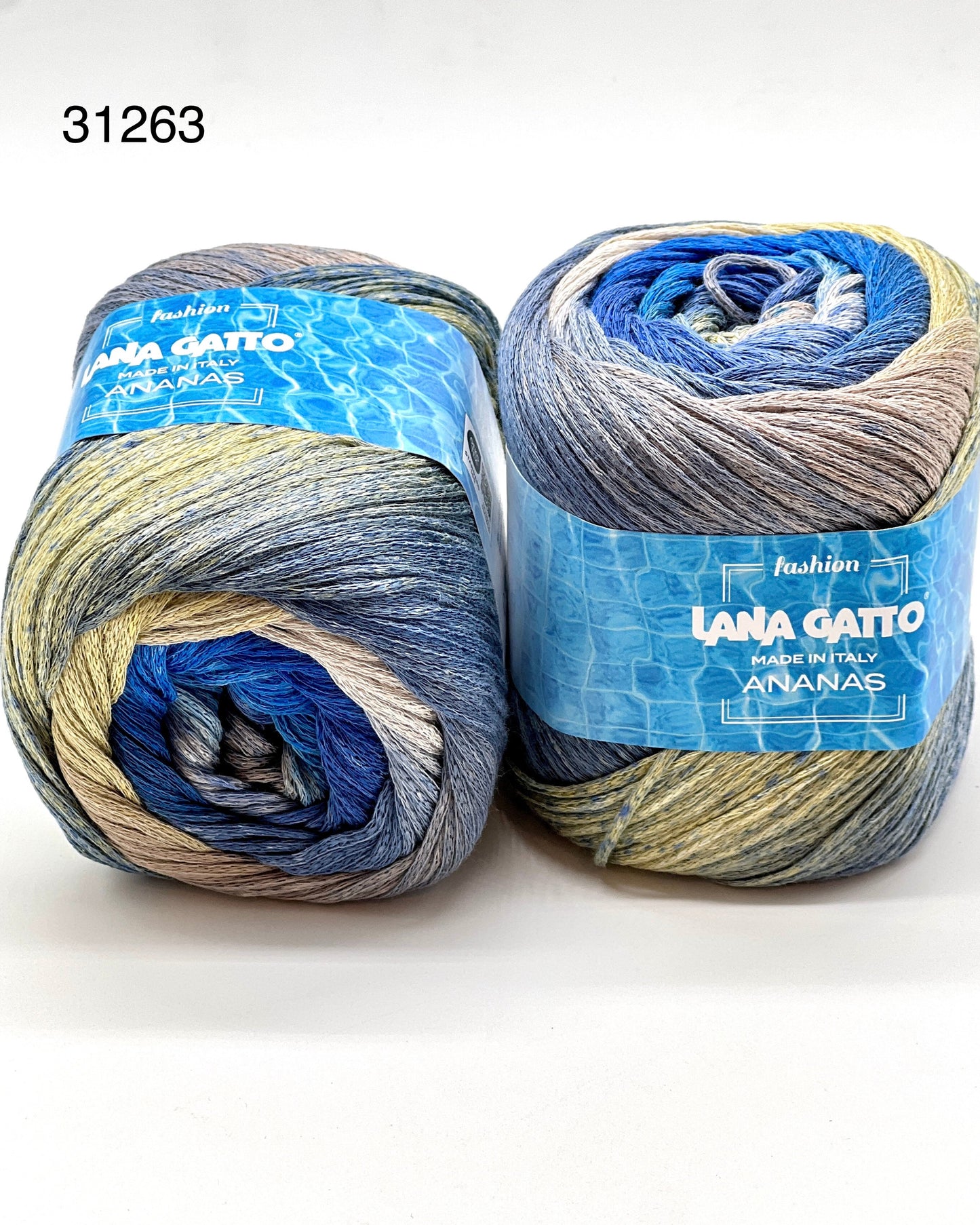 Exclusive iDOKNiT sport weight summer yarn, ANANAS by Lana Gatto Italy. A vibrant Fashion Collection 2026 blend of 75% cotton and 25% viscose, providing 290m per 100g ball. Authentic Italian-made luxury fiber curated by iDOKNiT for breathable, eco-friendly garments with a bold multicolour character and soft, fluid drape.