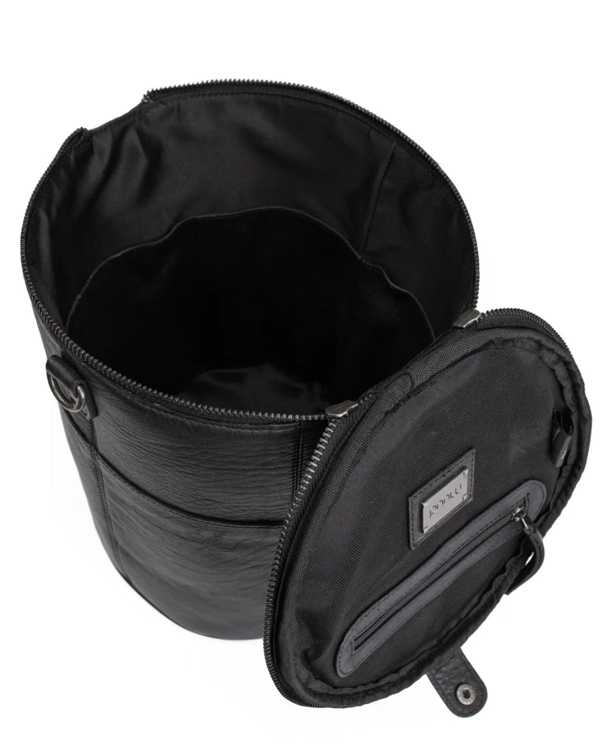 muud Saturn XL canvas project bag with genuine leather details and yarn feed holes from iDOKNiT