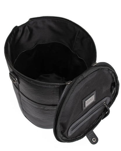 muud Saturn XL canvas project bag with genuine leather details and yarn feed holes from iDOKNiT