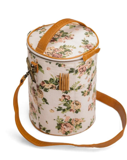 muud Saturn XL canvas project bag with genuine leather details and yarn feed holes from iDOKNiT
