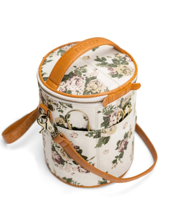 muud Saturn canvas project bag with genuine leather trim and yarn feed holes from iDOKNiT