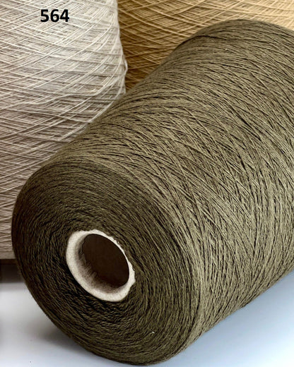 Loro Piana 100% Extra Fine Cashmere lace yarn (2/27 Nm) on a professional cone. Shown in classic neutral shades including Light Camel, Sand Melange, and Ivory. Made in Italy. Available at iDOKNiT.com.