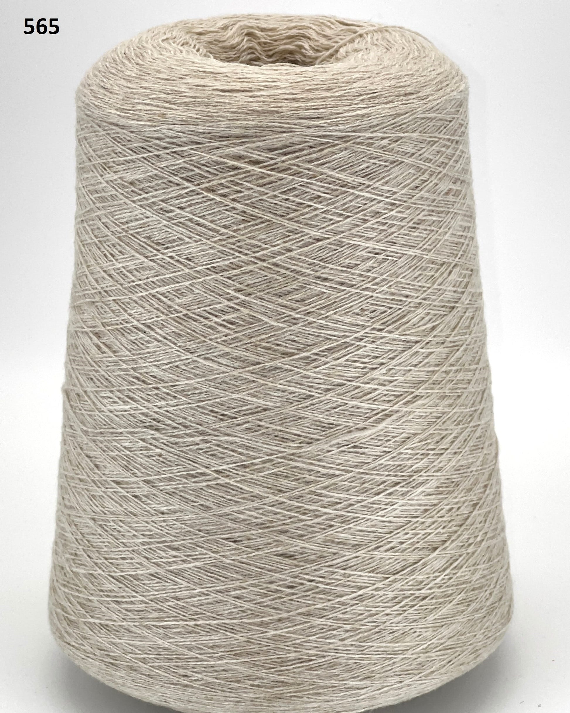 Loro Piana 100% Extra Fine Cashmere lace yarn (2/27 Nm) on a professional cone. Shown in classic neutral shades including Light Camel, Sand Melange, and Ivory. Made in Italy. Available at iDOKNiT.com.