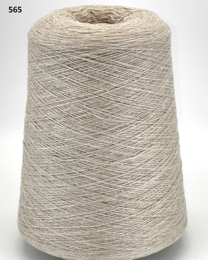 Loro Piana 100% Extra Fine Cashmere lace yarn (2/27 Nm) on a professional cone. Shown in classic neutral shades including Light Camel, Sand Melange, and Ivory. Made in Italy. Available at iDOKNiT.com.