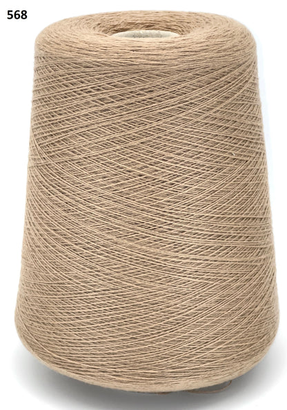 Loro Piana 100% Extra Fine Cashmere lace yarn (2/27 Nm) on a professional cone. Shown in classic neutral shades including Light Camel, Sand Melange, and Ivory. Made in Italy. Available at iDOKNiT.com.