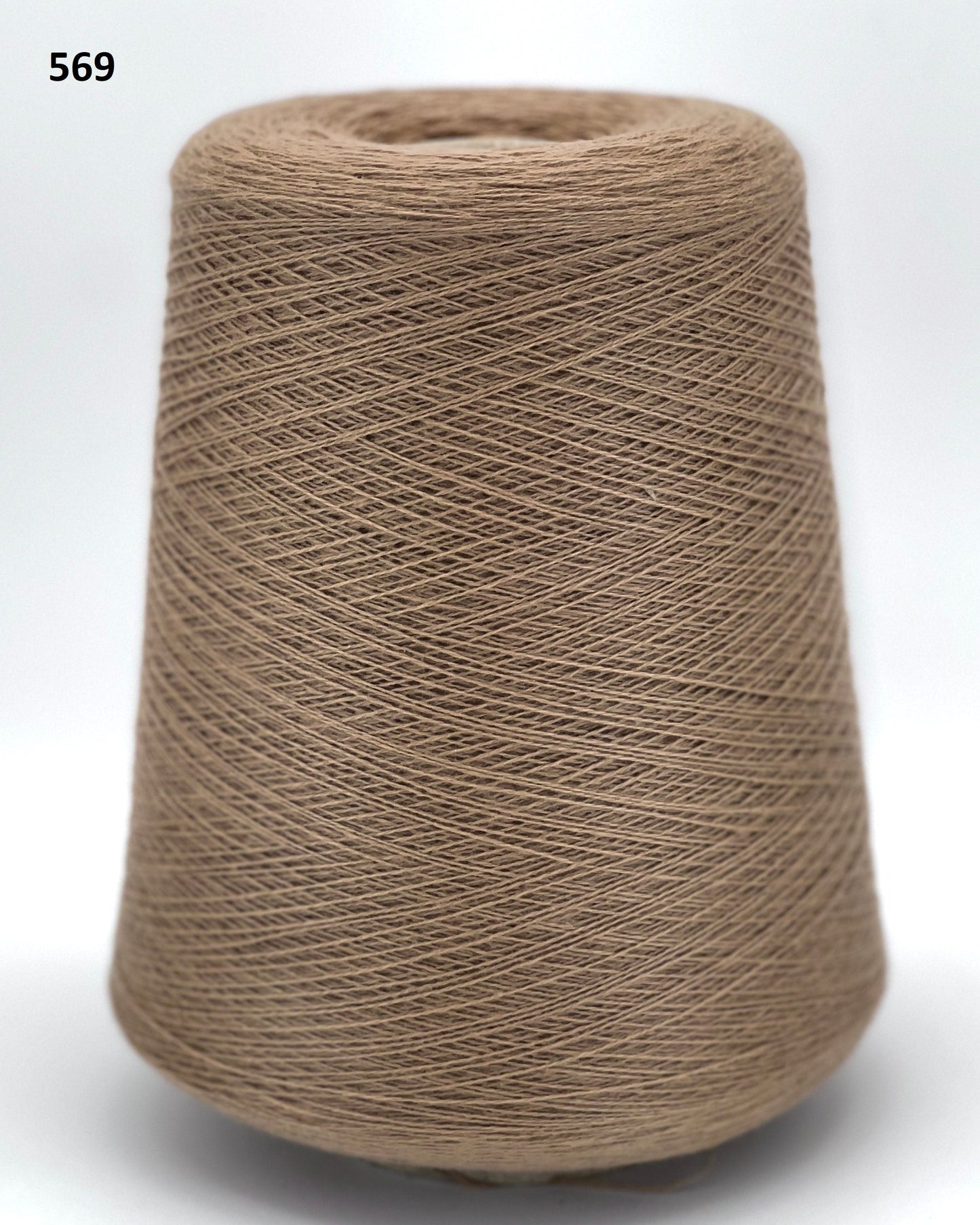 Loro Piana 100% Extra Fine Cashmere lace yarn (2/27 Nm) on a professional cone. Shown in classic neutral shades including Light Camel, Sand Melange, and Ivory. Made in Italy. Available at iDOKNiT.com.