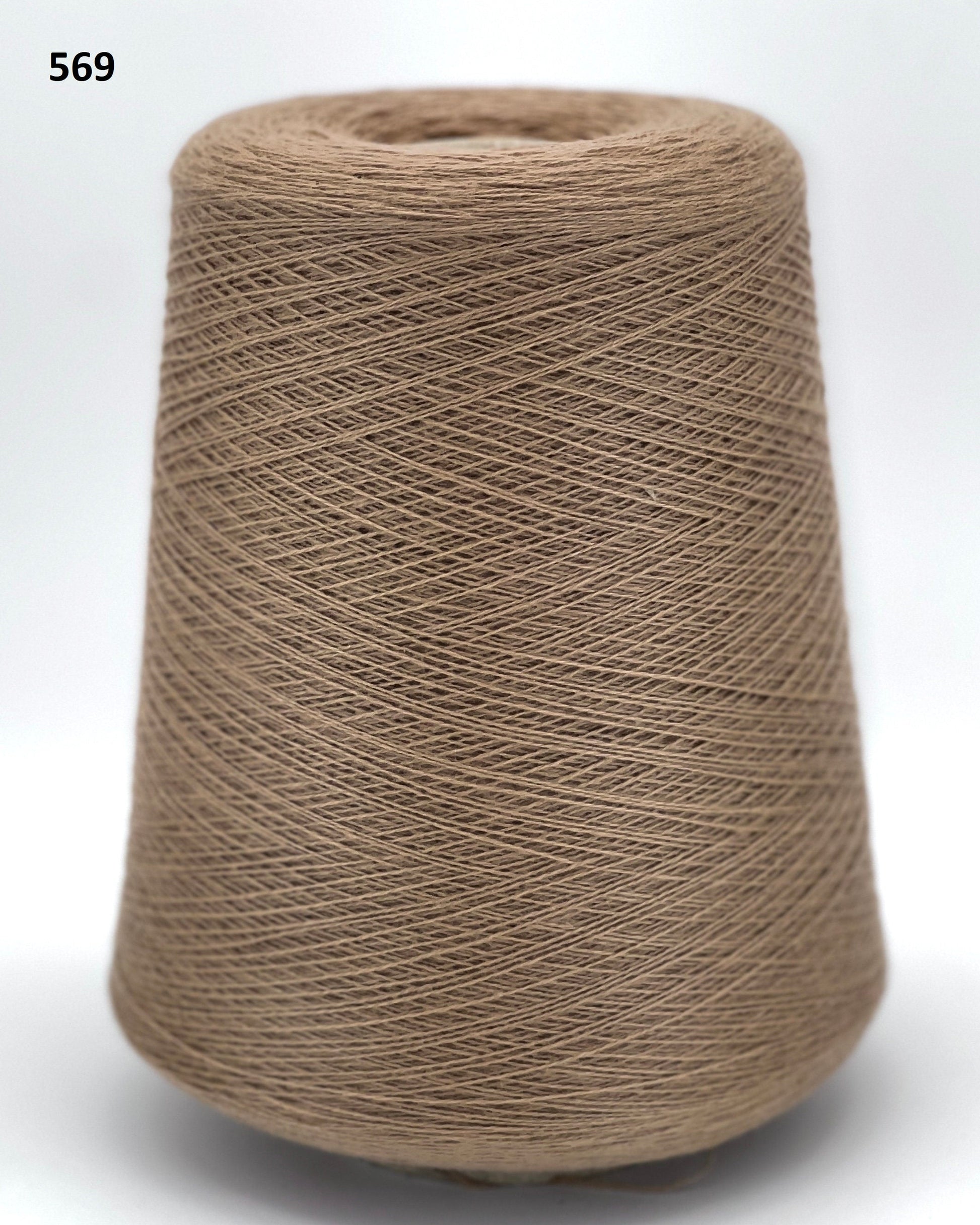 Loro Piana 100% Extra Fine Cashmere lace yarn (2/27 Nm) on a professional cone. Shown in classic neutral shades including Light Camel, Sand Melange, and Ivory. Made in Italy. Available at iDOKNiT.com.