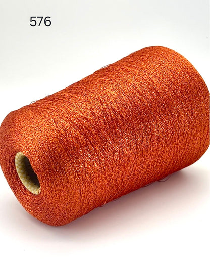MISSONI DOMASO metallic lurex yarn cone in bright copper orange color, luxury Italian fashion-house yarn