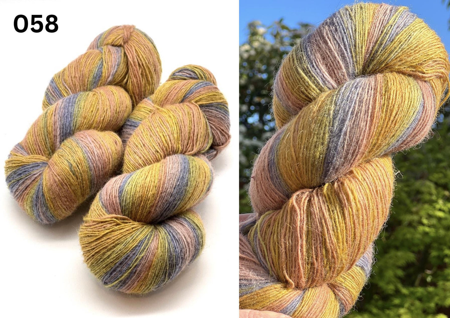 Small-batch dyed heritage skeins of 100% Latvian Dark-Headed Sheep Wool in earthy multicolor gradients like Green-Brown #052. The image shows the rustic single-ply texture and the sheep breed origin, representing the authentic wool traditions of Paces Vilnas Fabrika, Latvia. Available at iDOKNiT.com.