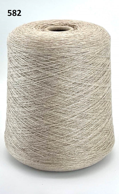 Loro Piana 100% Extra Fine Cashmere lace yarn (2/27 Nm) on a professional cone. Shown in classic neutral shades including Light Camel, Sand Melange, and Ivory. Made in Italy. Available at iDOKNiT.com.