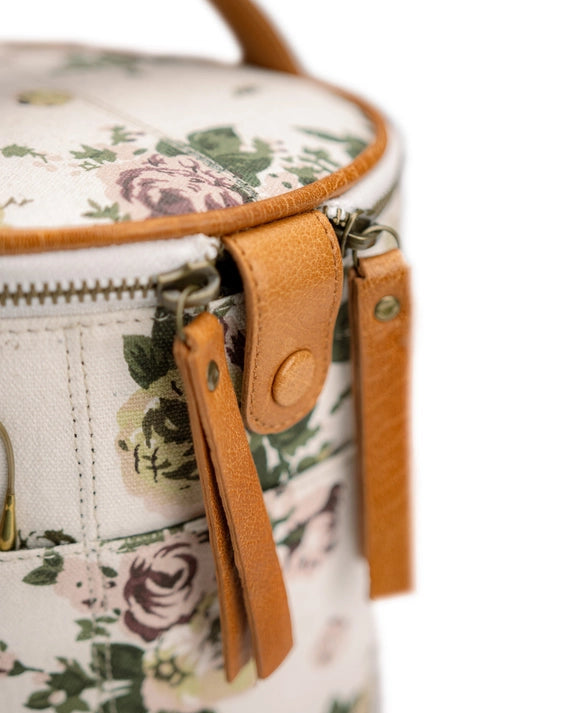 muud Saturn canvas project bag with genuine leather trim and yarn feed holes from iDOKNiT
