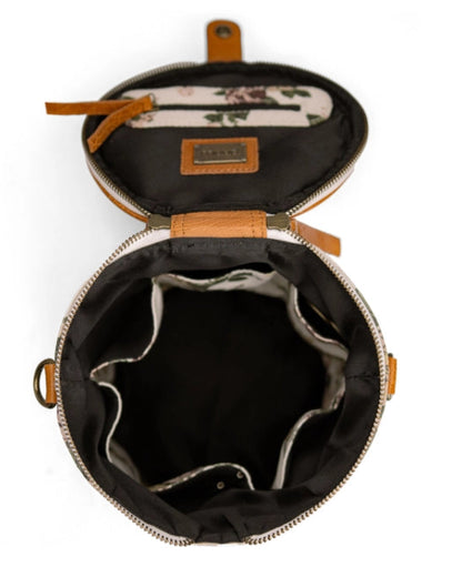 muud Saturn canvas project bag with genuine leather trim and yarn feed holes from iDOKNiT