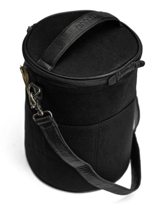 muud Saturn XL canvas project bag with genuine leather details and yarn feed holes from iDOKNiT