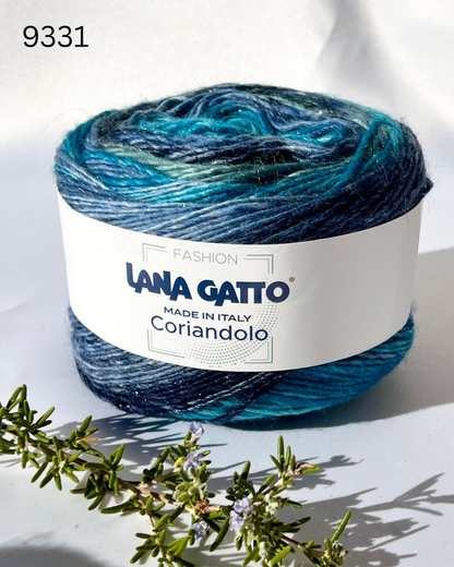 Lana Gatto Coriandolo Glitter yarn multicolor wool lurex shimmer Italian yarn 300m
Italian wool glitter yarn soft gradient Coriandolo Lana Gatto sparkle yarn
Luxury wool lurex yarn multicolor gradient soft knitting yarn Italy
Coriandolo glitter yarn close-up texture soft wool with shimmer thread
Multicolor Italian yarn wool blend with lurex sparkle for scarves and shawls