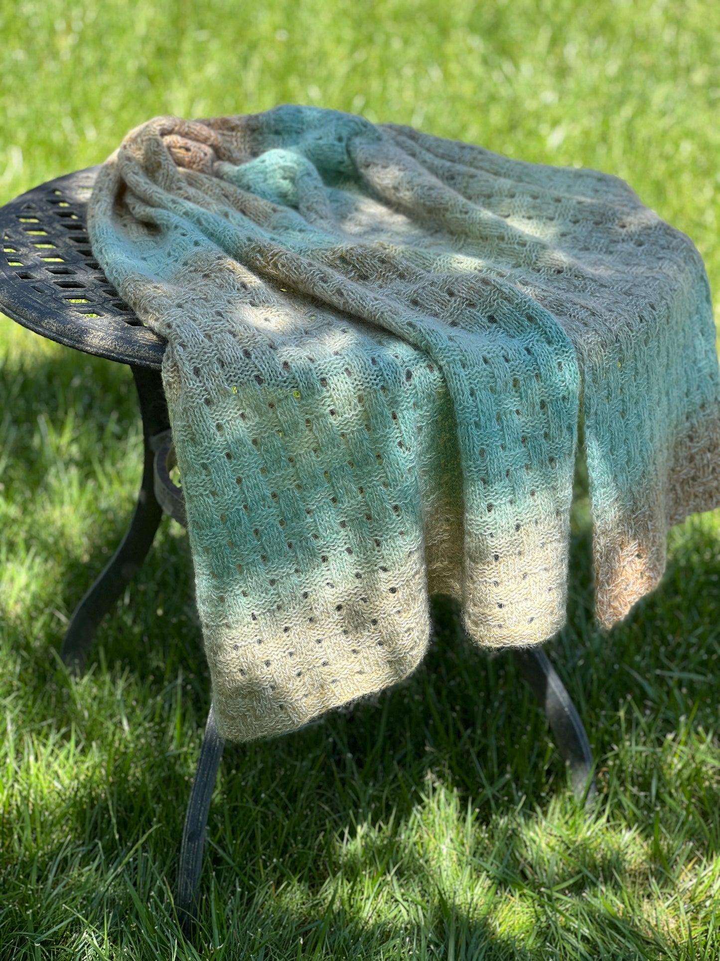 Gradient Hand-Knitted Palantine Shawl Scarf, Dundaga Wool Alpaca Oversized Wrap, Van Gogh Monet Goya Artist Collection