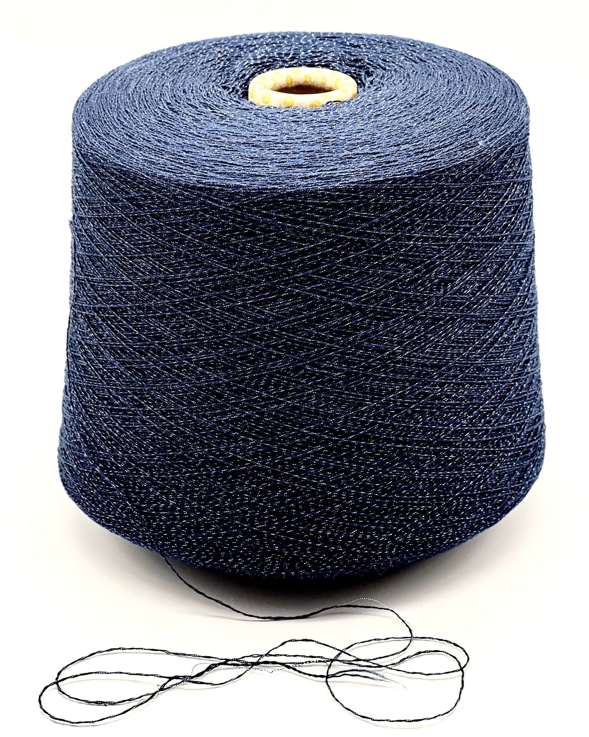 Filati Biagioli Modesto luxury lace yarn shown on a professional cone. This premium Italian blend of cashmere, silk, and cotton features an irregular Lurex thread for subtle shimmer and movement. Sophisticated fashion yarn available at iDOKNiT.com.