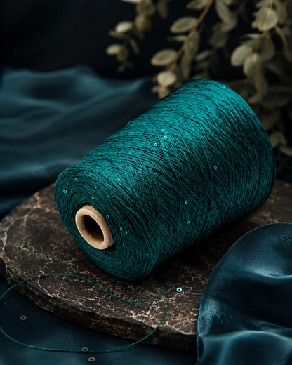 G&G FILATI SILK LINEN Italian 70 percent linen 30 percent silk fingering weight yarn with integrated 3mm paillettes on cone for knitting crochet weaving and machine knitting