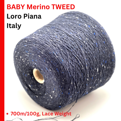BABY Merino Wool TWEED Yarn, Premium Italian Yarn by Loro Piana, Available in Balls and on Cones, Lace Weight, 700m/100g (765y)