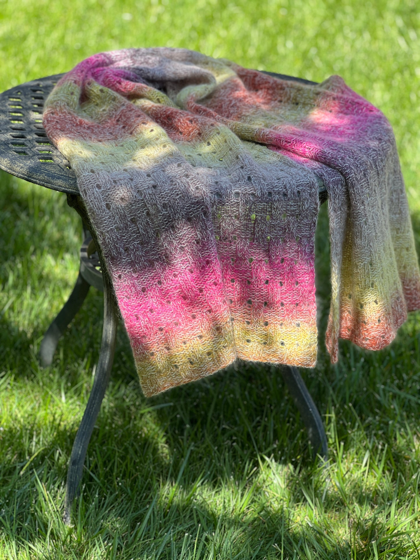 Gradient Hand-Knitted Palantine Shawl Scarf, Dundaga Wool Alpaca Oversized Wrap, Van Gogh Monet Goya Artist Collection
