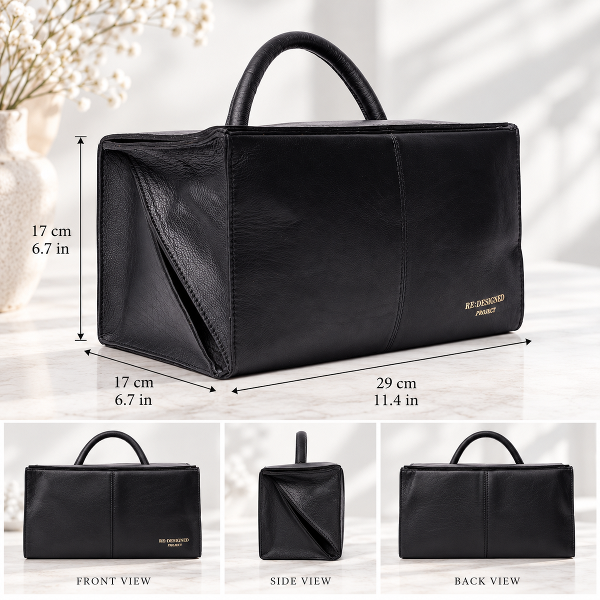 RE PROJECT 114 Small handcrafted Urban Leather knitting and crochet organizer bag with handle and magnetic closure from iDOKNiT
