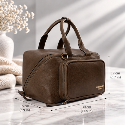 RE PROJECT 39 handcrafted Urban Leather knitting and crochet crossbody bag with top handles and front pocket from iDOKNiT