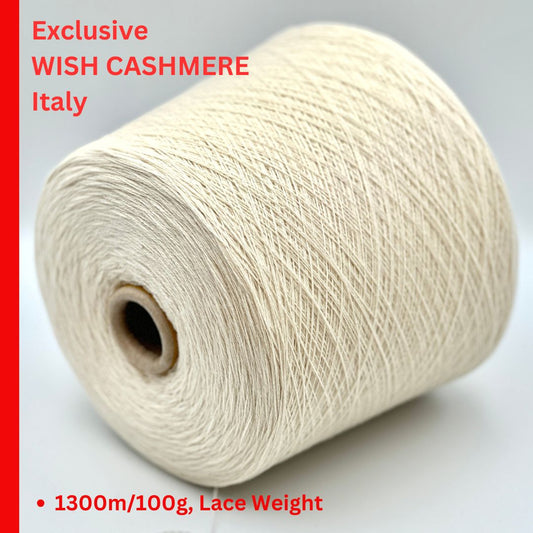 Cashmere Merino Yarn, Exclusive Italian Mill WISH CASHMERE, Luxury Italian Lace Weight Yarn, Balls or Cones, 1300m/100g