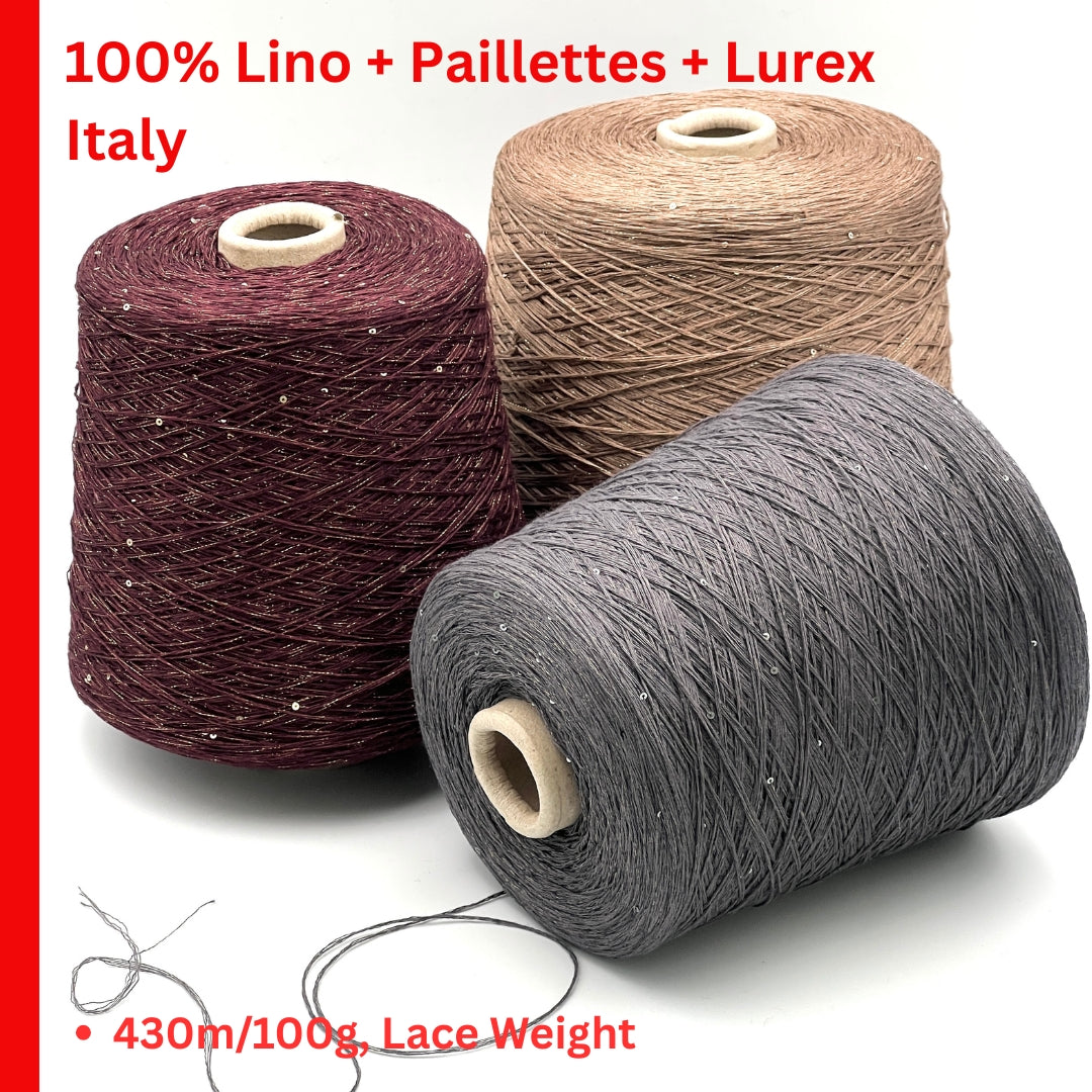 GG FILATI LINO 430 Italian 100 percent flax linen fingering weight yarn with integrated 2mm sequins and metallic lurex on cone from iDOKNiT