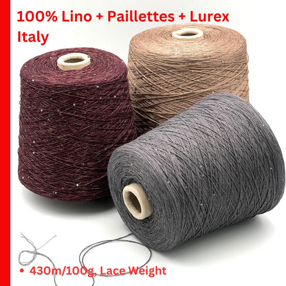 GG FILATI LINO 430 Italian 100 percent flax linen fingering weight yarn with integrated 2mm sequins and metallic lurex on cone from iDOKNiT