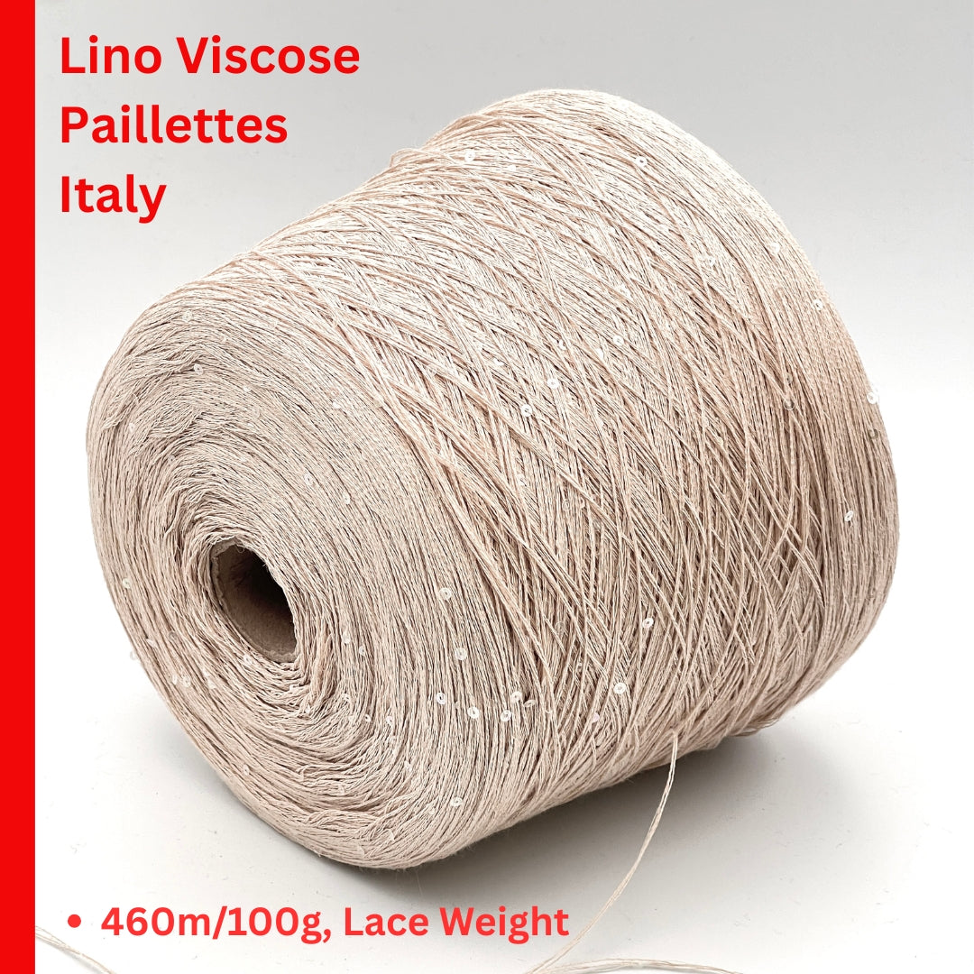 GG FILATI VISCOLINO Italian flax linen viscose blend lace weight yarn with integrated 3mm holographic sequins on cone from iDOKNiT