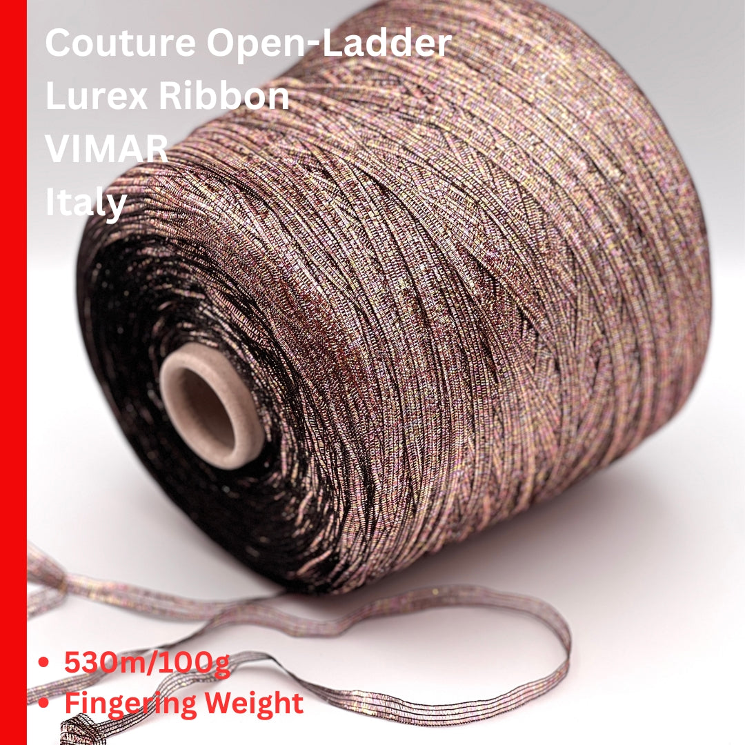 Vimar 1991 Eco Polis Italian open ladder lurex ribbon yarn in iridescent antique rose gold balls from iDOKNiT