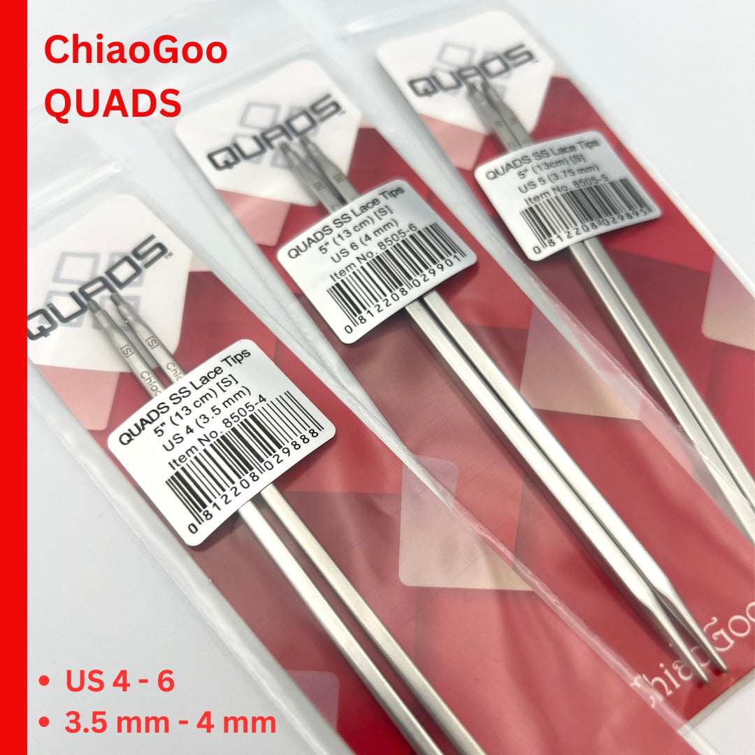 ChiaoGoo QUADS 5 inch stainless steel square interchangeable needle tips
