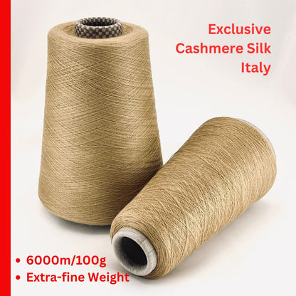ROYAL cashmere silk yarn in camel, luxury Italian lace weight yarn with 6000m per 100g.