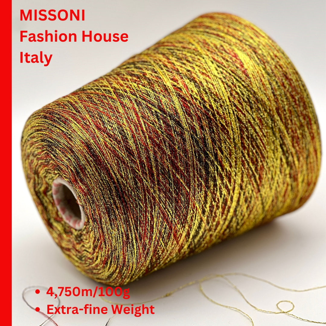 MISSONI DOMASO metallic lurex yarn cone in bright copper orange color, luxury Italian fashion-house yarn