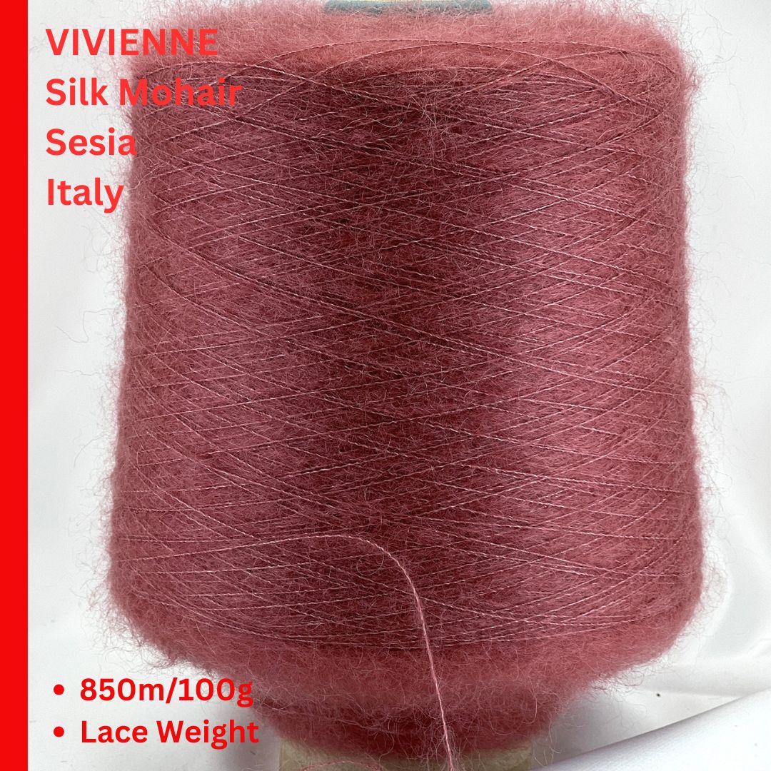 SESIA VIVIENNE Super Kid Mohair Silk yarn cone with luxurious halo texture, Italian fingering weight yarn