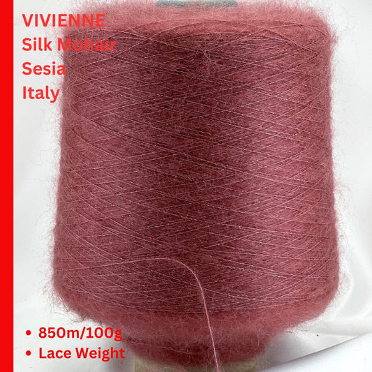SESIA VIVIENNE Super Kid Mohair Silk yarn cone with luxurious halo texture, Italian fingering weight yarn