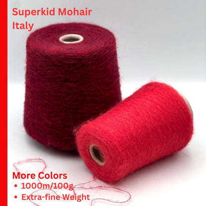 Exclusive iDOKNiT extra fine lace weight yarn, ASTRO by IGEA Italy. A luxury cloud-like blend of 67% superkid mohair, 30% polyamide, and 3% extra fine merino wool providing 1000m per 100g. Authentic Italian-made premium fiber curated by iDOKNiT for airy, delicate lace knitting, lightweight garments, and elegant multi-strand fiber blending.