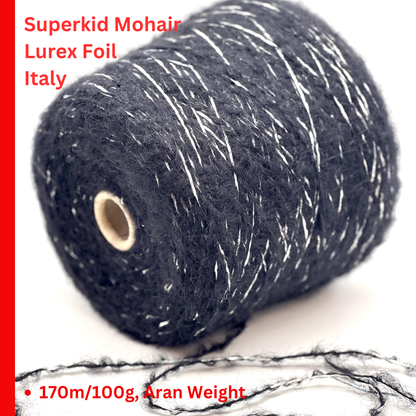 Superkid Mohair Lurex Yarn, Ilaria STARKID, Premium Italian Aran Weight Yarn, Balls or Cones, 170m/100g