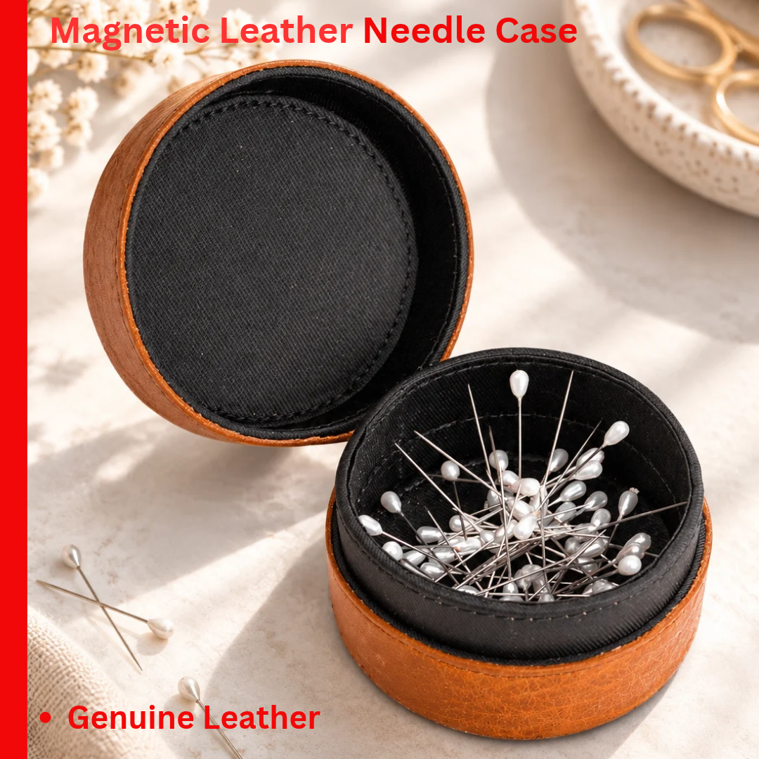 muud EMELI genuine leather round magnetic needle case with removable lid from iDOKNiT