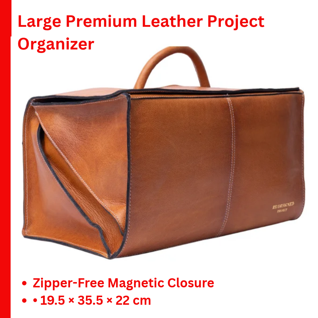 Premium Leather Knitting Project Bag, RE:DESIGNED PROJECT 115, Large Leather Yarn Organizer with Magnetic Closure