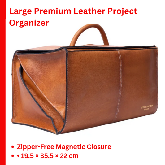 Premium Leather Knitting Project Bag, RE:DESIGNED PROJECT 115, Large Leather Yarn Organizer with Magnetic Closure