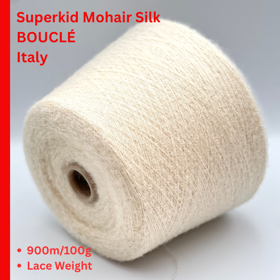 Profilo Boucle 70 percent Superkid Mohair and 30 percent Silk Italian lace weight yarn from iDOKNiT