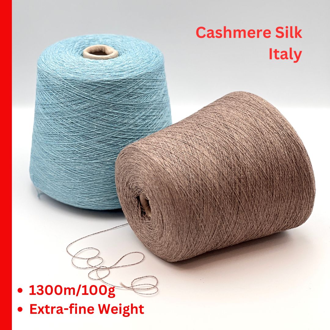 FILCOM CASHSILK cashmere silk yarn from Italy, 50% cashmere 50% silk lace weight yarn for sweaters, tops, cardigans, and shawls.