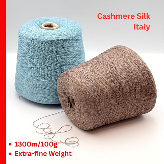 FILCOM CASHSILK cashmere silk yarn from Italy, 50% cashmere 50% silk lace weight yarn for sweaters, tops, cardigans, and shawls.