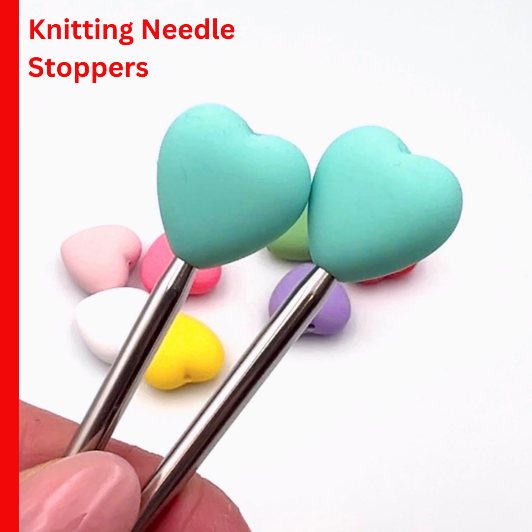 iDOKNiT silicone heart shaped knitting needle stoppers and point protectors pair