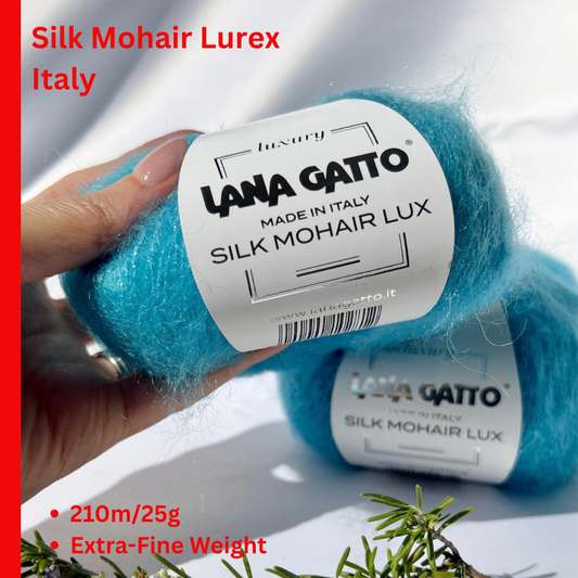 Lana Gatto Silk Mohair Lux 78 percent SuperKid Mohair 14 percent Silk with Lurex Italian lace weight yarn from iDOKNiT